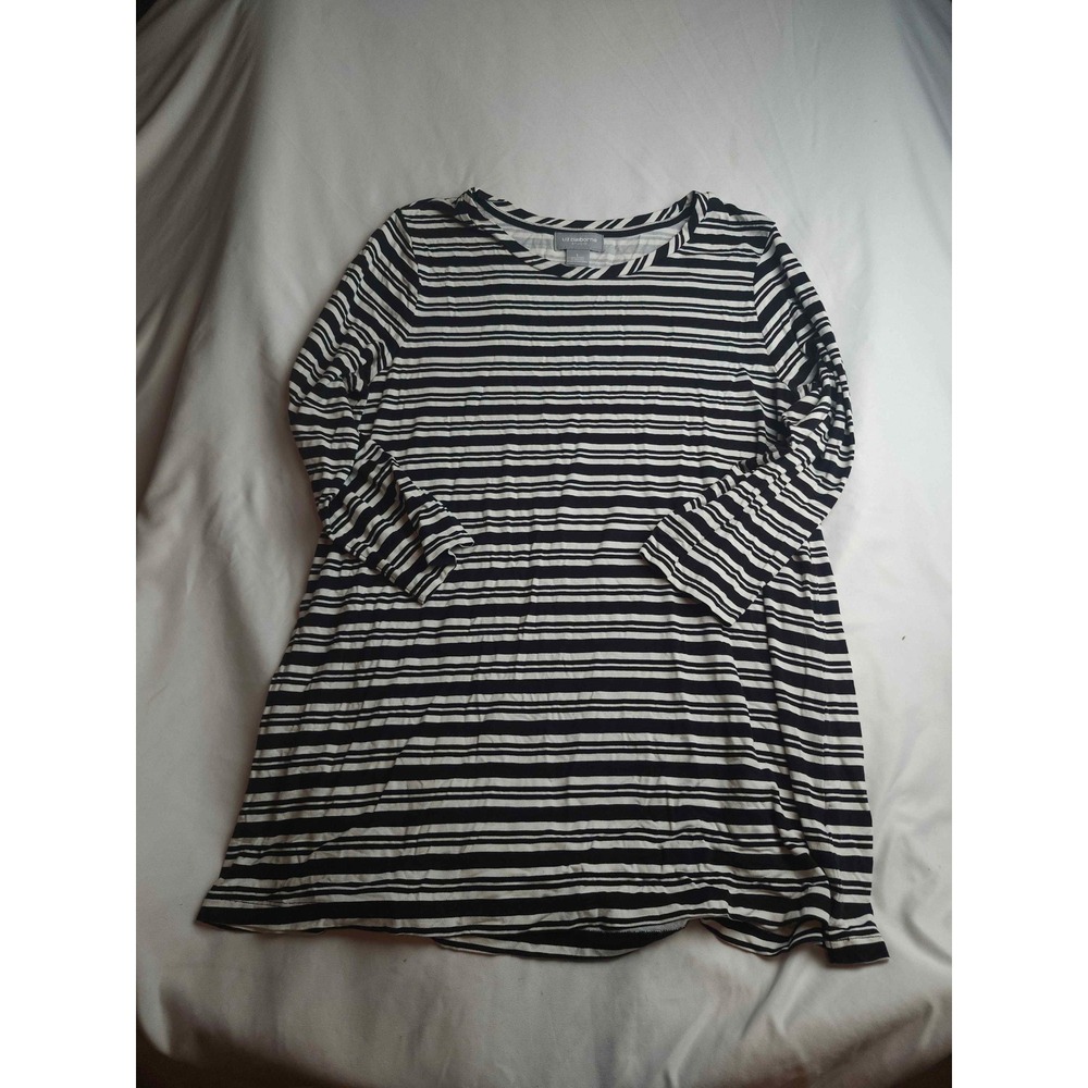 Liz Claiborne Studio Womens Large Black White Striped Long Sleeve Tunic Top